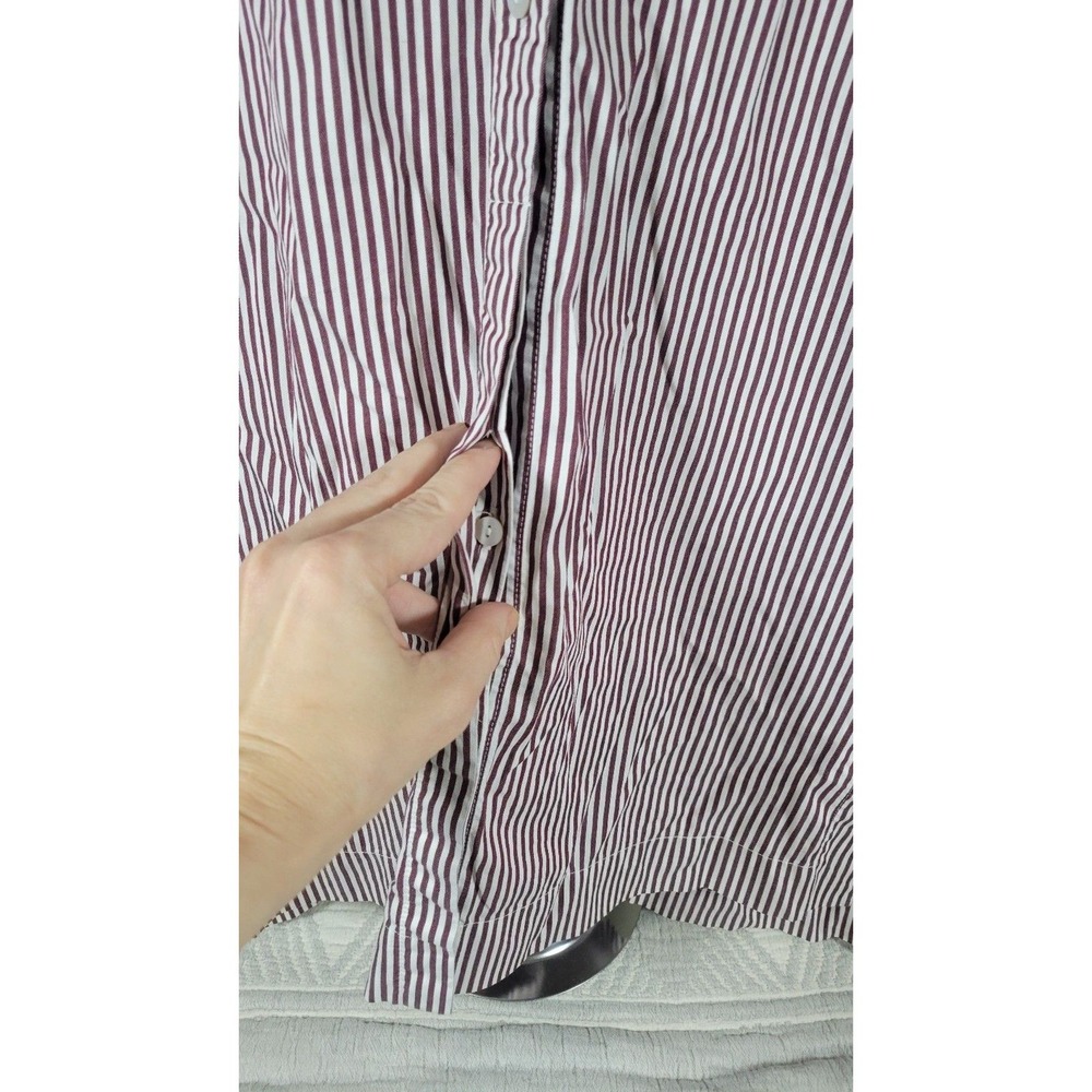 J. Jill Women's Button Down‎ Shirt Size M Burgundy White Striped Cotton Silk - Picture 7 of 11